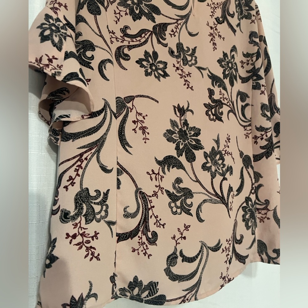 Liz Claiborne Pink Floral Short Ruffle Sleeve Blouse Women's Size Medium - Picture 11 of 13